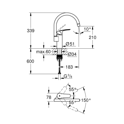 Grohe Eurosmart Tek Kumandalı Eviye Bataryası - 33202003 - 2