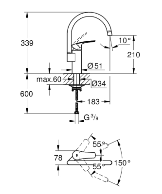 Grohe Eurosmart Tek Kumandalı Eviye Bataryası Mat Siyah - 332022433 - 3