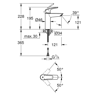 Grohe Eurosmart Tek Kumandalı Lavabo Bataryası M - Boyut - 23324003 - 2