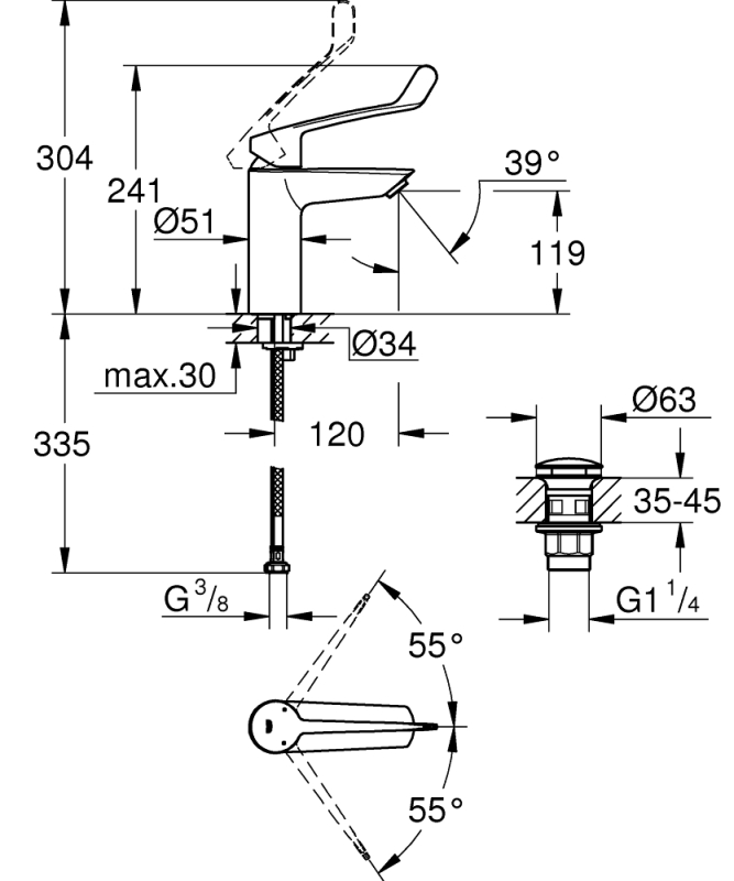 Grohe Eurosmart Tek Kumandalı Lavabo Bataryası
M - Boyut - 23983003 - 5