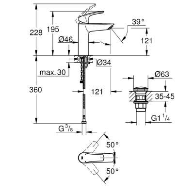 Grohe Eurosmart Tek Kumandalı Lavabo Bataryası
M - Boyut - 23989003 - 2