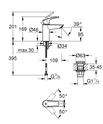 Grohe Eurosmart Tek Kumandalı Lavabo Bataryası
S - Boyut - 23922003 - 5