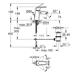 Grohe Eurosmart Tek Kumandalı Lavabo Bataryası
S - Boyut - 23965003 - 2