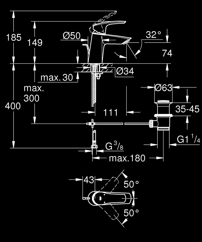 Grohe Eurosmart Tek Kumandalı Lavabo Bataryası
S - Boyut - 23965003 - 5