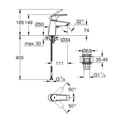 Grohe Eurosmart Tek Kumandalı Lavabo Bataryası
S - Boyut - 23968003 - 2