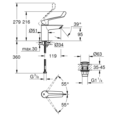 Grohe Eurosmart Tek Kumandalı Lavabo Bataryası
S - Boyut - 23982003 - 2