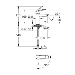 Grohe Eurosmart Tek Kumandalı Lavabo Bataryası
S - Boyut - 24192003 - 2