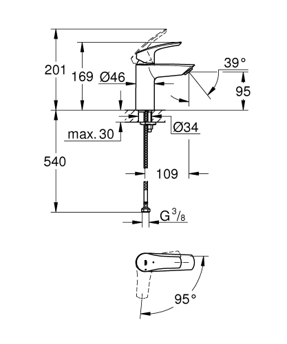 Grohe Eurosmart Tek Kumandalı Lavabo Bataryası
S - Boyut - 24192003 - 5