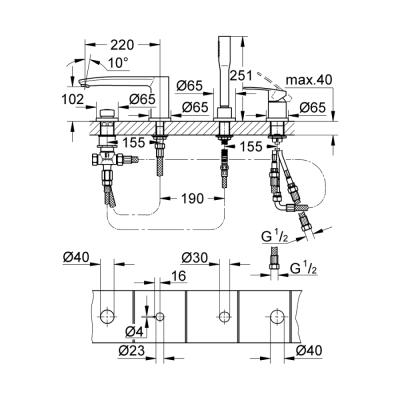 Grohe Eurostyle Cosmopolitan Dört Delikli Küvet Bataryası - 23048003 - 2