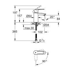 Grohe Eurostyle Cosmopolitan Tek Kumandalı Lavabo Bataryası
S - Boyut - 2337320E - 2