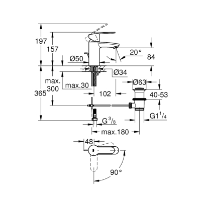 Grohe Eurostyle Cosmopolitan Tek Kumandalı Lavabo Bataryası
S-Boyut - 2337420E - 2