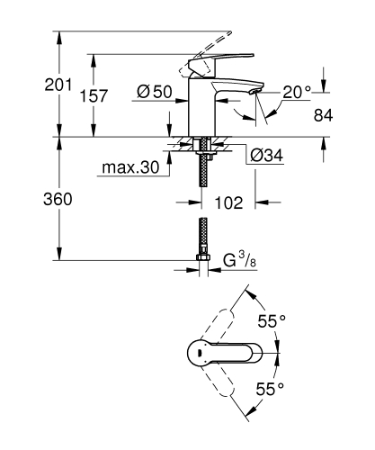 Grohe Eurostyle Cosmopolitan Tek Kumandalı Lavabo Bataryası 
S-Boyut - 3246820E - 3