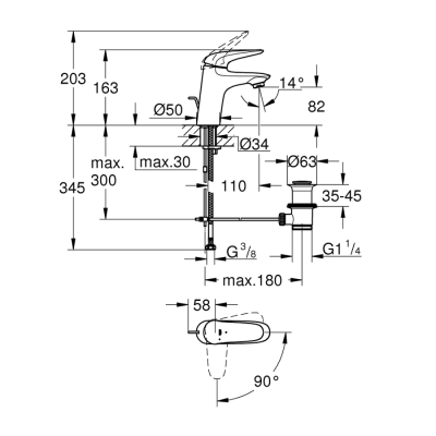 Grohe Eurostyle Tek Kumandalı Lavabo Bataryası
S-Boyut - 23709003 - 2