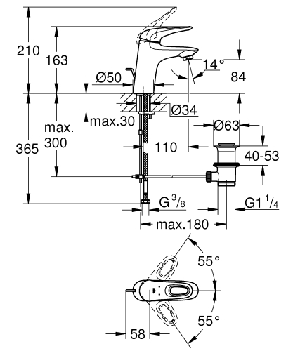 Grohe Eurostyle Tek Kumandalı Lavabo Bataryası 
S-Boyut - 33558Ls3 - 3