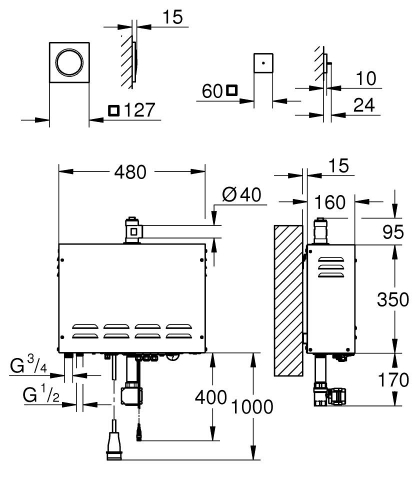 Grohe F-digital Deluxe Steam generator 9.9 kW with steam outlet and temperature sensor - 26829000 - 4