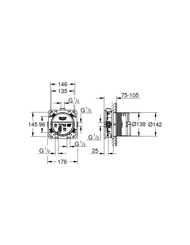 Grohe Grohe Rapido Smartbox İç Gövde Universal Giriş Kutusu, 1/2 - 35604000 - 5