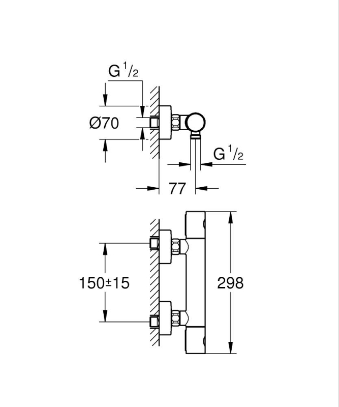 Grohe Grohtherm 1000 Cosmopolitan M Termostatik Duş Bataryası - 34065A02 - 3