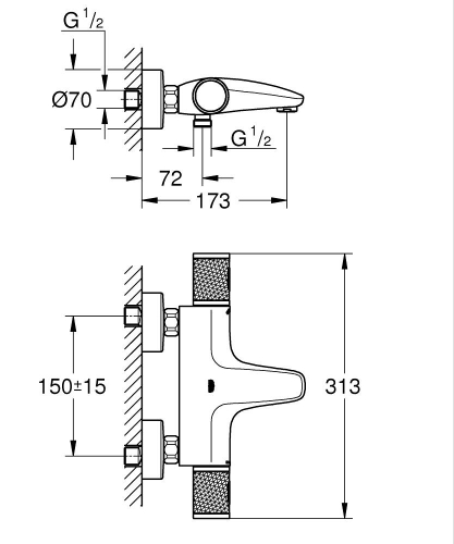 Grohe Grohtherm 1000 Performance Termostatik Banyo Bataryası - 34830000 - 4