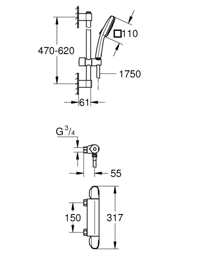 Grohe Grohtherm 1000 Termostatik duş bataryası - 34819005 - 3