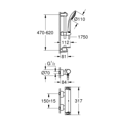 Grohe Grohtherm 2000 Termostatik Duş Bataryası / Duş Seti Dahil - 34195001 - 2