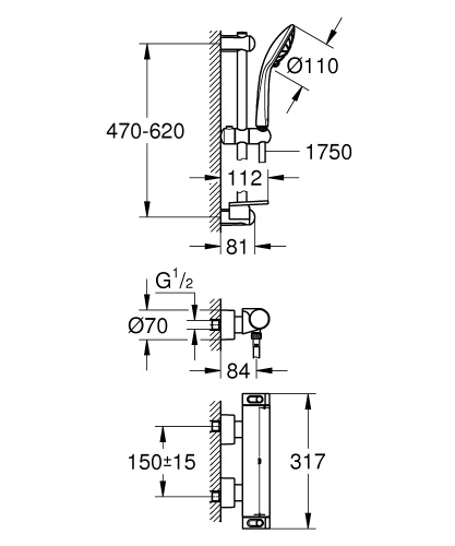 Grohe Grohtherm 2000 Termostatik Duş Bataryası / Duş Seti Dahil - 34195001 - 3