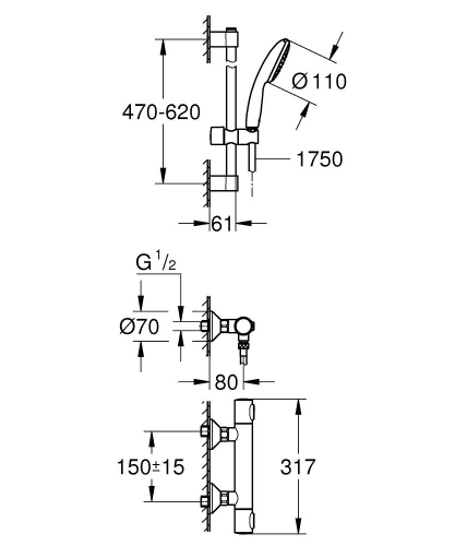 Grohe Grohtherm 500 Termostatik duş bataryası - 34796001 - 4