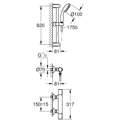 Grohe Grohtherm 500 Termostatik Duş Bataryası / Duş Seti Dahil - 34796000 - 2