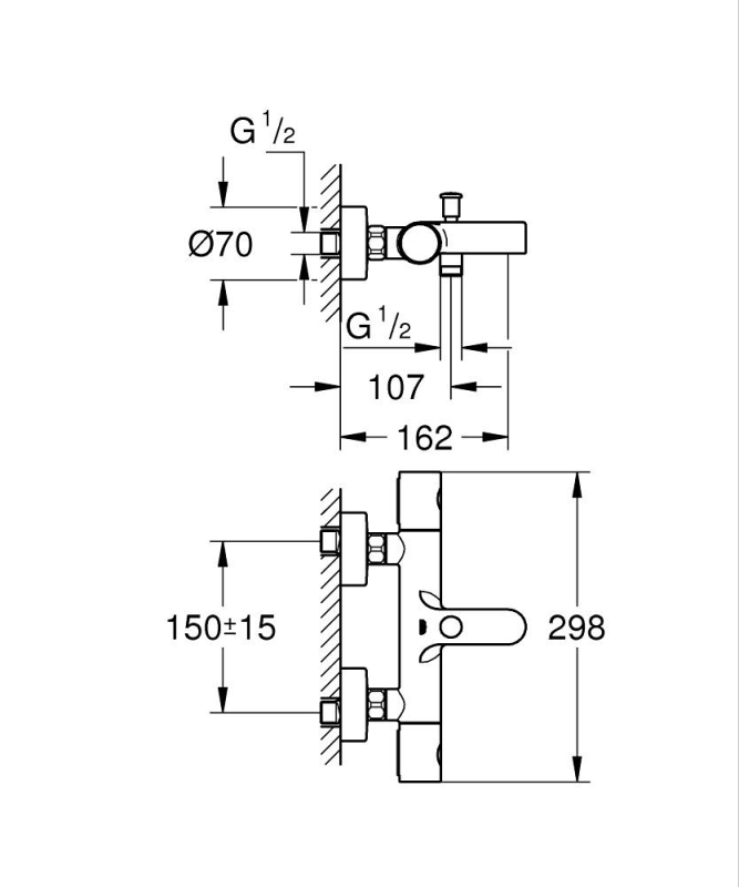 Grohe Grohtherm 800 Cosmopolitan Termostatik Banyo Bataryası - 34766000 - 3