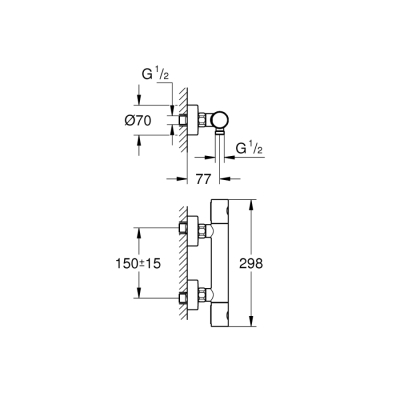 Grohe Grohtherm 800 Cosmopolitan Termostatik Duş Bataryası - 34765000 - 2