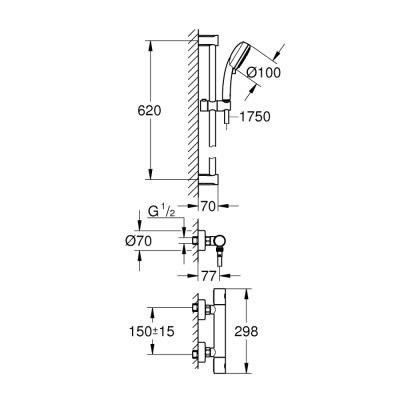 Grohe Grohtherm 800 Cosmopolitan Termostatik Duş Sistemi 1/2