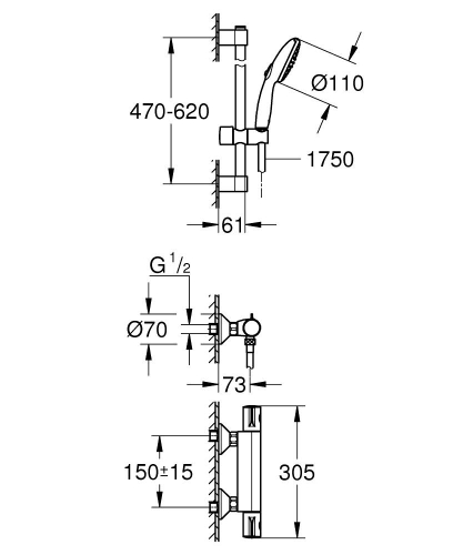 Grohe Grohtherm 800 Termostatik duş bataryası - 34565002 - 3