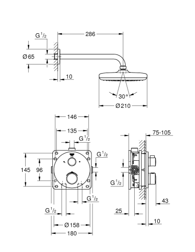 Grohe Grohtherm Duş Seti, Tempesta 210 Tepe Duşu İle - 34726000 - 4