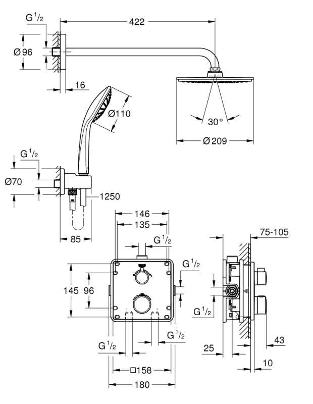 Grohe Grohtherm Rainshower Cosmopolitan 210 Duş Seti - 34734000 - 4