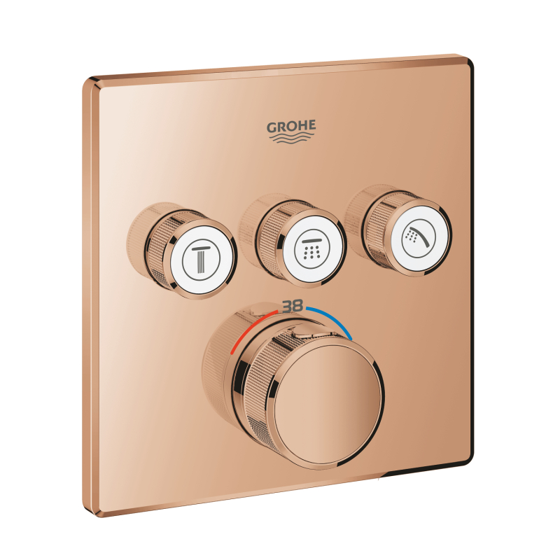 Grohe Grohtherm SmartControl Akış Kontrollü Ankastre Termostatik Banyo Bataryası (3 Yollu, Sıva Üstü Grubu), Bakır - 29126DA0 - 2