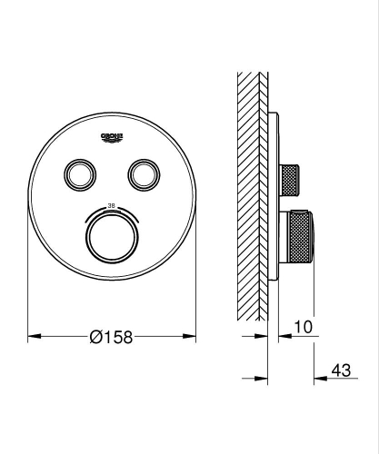 Grohe Grohtherm Smartcontrol Çift Valfli Akış Kontrollü, Ankastre Termostatik Duş Bataryası - 29119Dl0 - 3