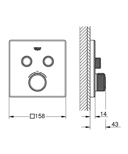 Grohe Grohtherm Smartcontrol Çift Valfli Akış Kontrollü, Ankastre Termostatik Duş Bataryası - 29156Ls0 - 3