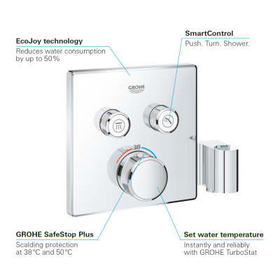 Grohe Grohtherm Smartcontrol Çift Valfli Akış Kontrollü, Ankastre Termostatik
Duş Bataryası, Entegre Duş Kolu İle - 29125000 - 3