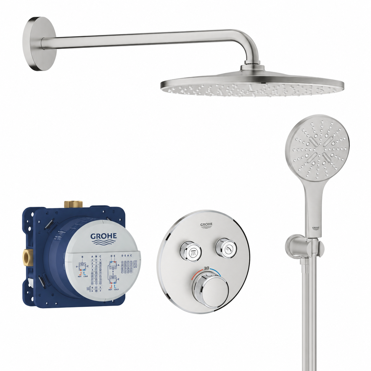 Grohe Grohtherm SmartControl Çift valfli akış kontrollü, Seti Fırçalı Nikel - GROHE