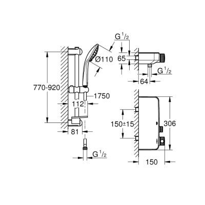 Grohe Grohtherm Smartcontrol Termostatik Duş Bataryası / Duş Seti Dahil - 34721000 - 2