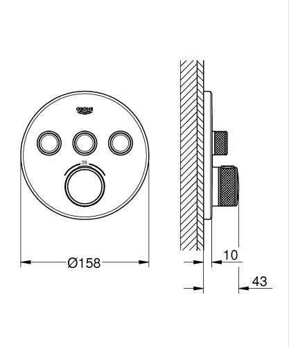 Grohe Grohtherm Smartcontrol Üç Valfli Akış Kontrollü, Ankastre Termostatik Duş Bataryası - 29121Dl0 - 3