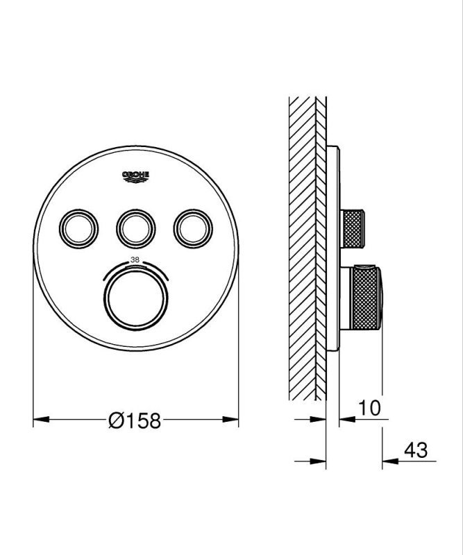 Grohe Grohtherm Smartcontrol Üç Valfli Akış Kontrollü, Ankastre Termostatik Duş Bataryası - 29121Dl0 - 3