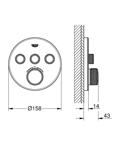 Grohe Grohtherm Smartcontrol Üç Valfli Akış Kontrollü, Ankastre Termostatik Duş Bataryası - 29904Ls0 - 3