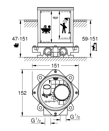 Grohe İç Montaj Gövdesi ½" - 29086000 - 3