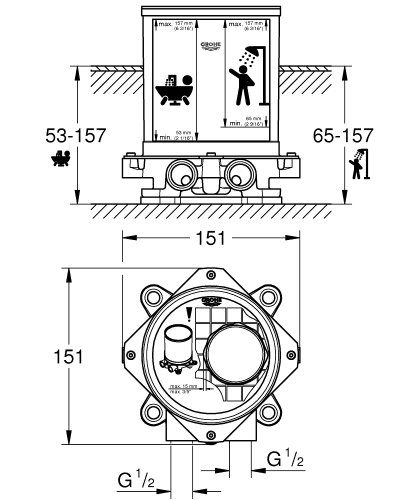Grohe İç Montaj Gövdesi ½" - 45984001 - 4