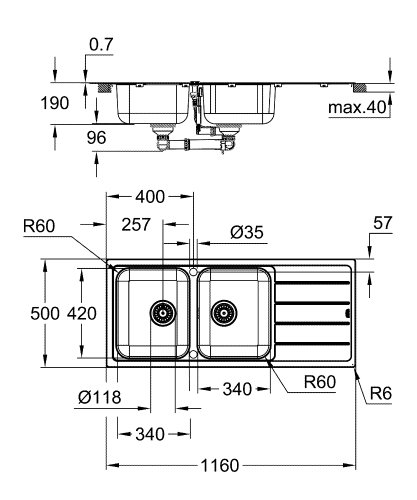 Grohe K500 Damlalıklı paslanmaz çelik eviye - 31588SD1 - 3
