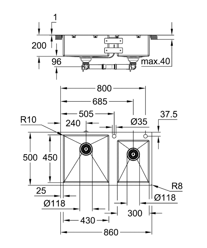 Grohe K700 Paslanmaz Çelik Eviye - 31855SD0 - 3