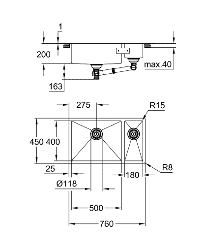 Grohe K700 Tezgahaltı Paslanmaz Çelik Eviye - 31575Sd1 - 3