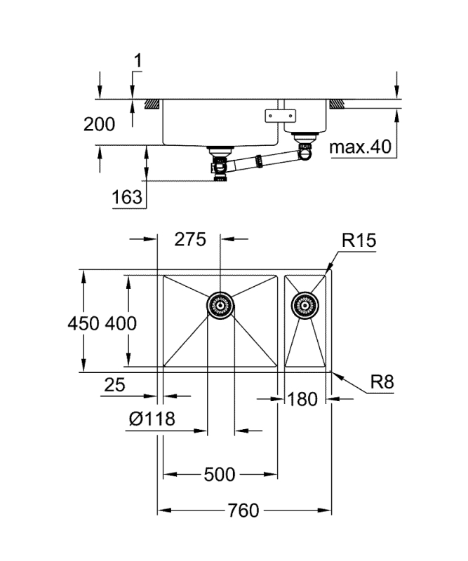 Grohe K700 Tezgahaltı Paslanmaz Çelik Eviye - 31575Sd1 - 3