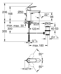 Grohe Lavabo Bataryası Eurosmart Cosm M-Boyut Siyah - 23325KW0 - 2