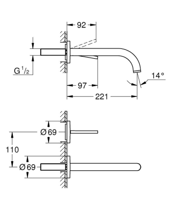 Grohe Lavabo Bataryası İki Delikli Duvardan Atrio Warm Sunset - 29406DA0 - 3